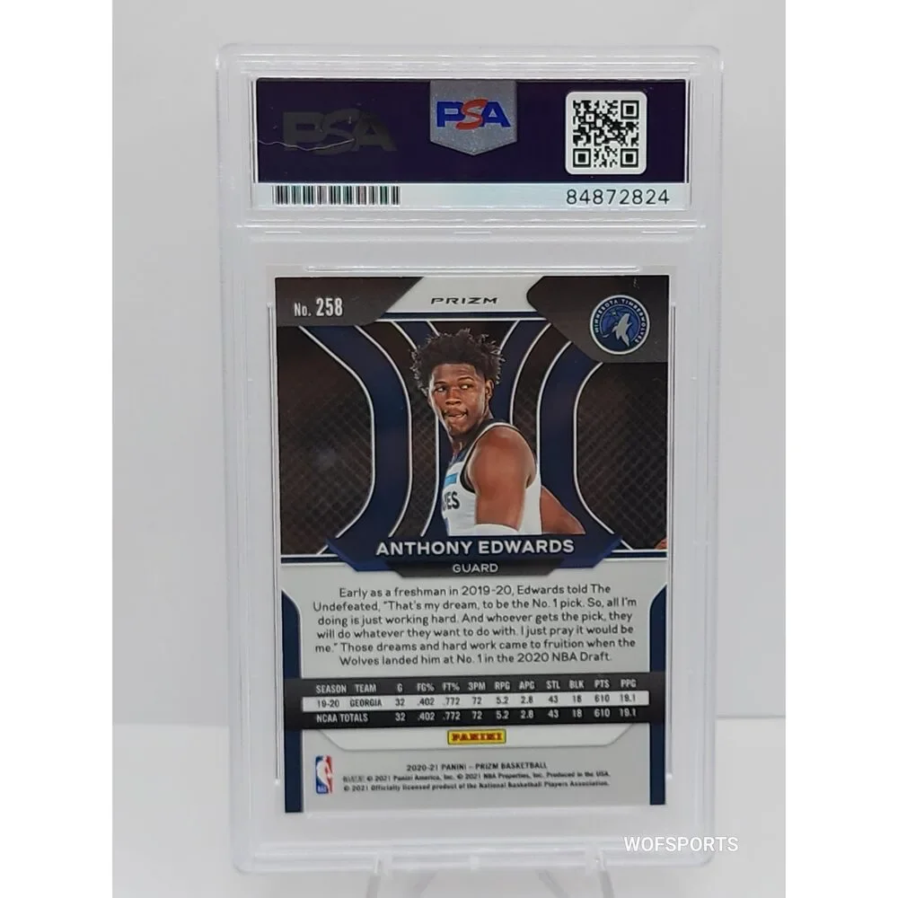 2020-21 Panini Prizm #258 Anthony Edwards RED Wave Autographs Rookie PSA 10 Gem